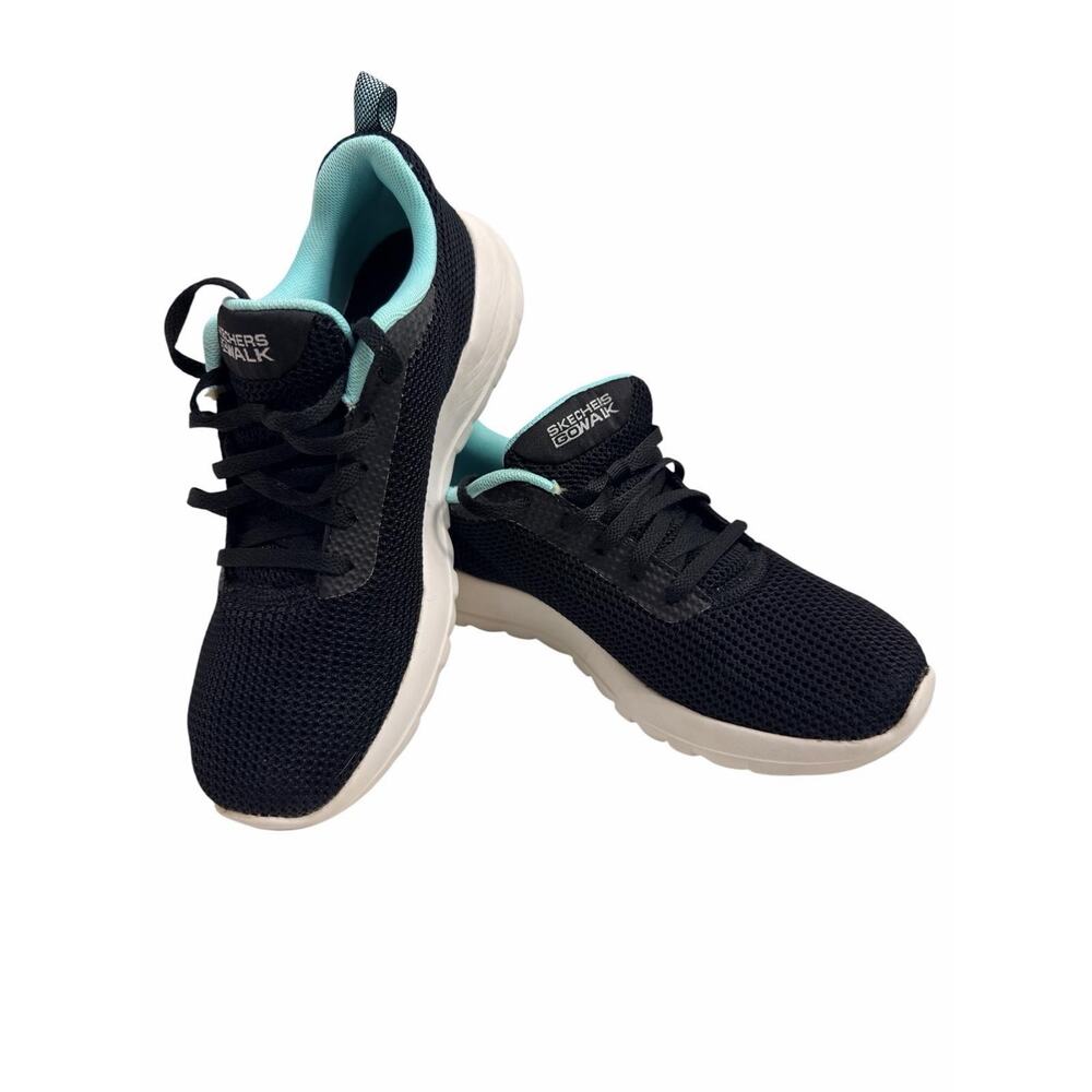 SKECHERS GO WALK Black/Blue/White Low Top Lace-Up Mesh Walking Sneaker 15641